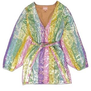 Show Me Your MuMu Wear Me Out Pastel  Colorful Stripe Sequin Long Sleeve Dress M
